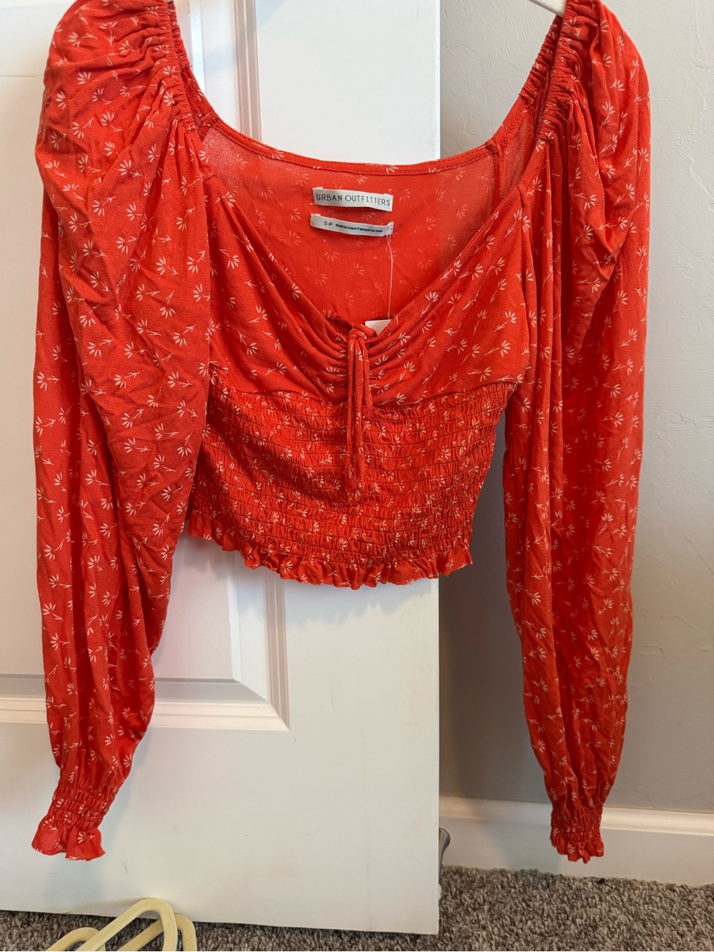 Urban Outfitters Orange-Red Floral Smocked Crop Top